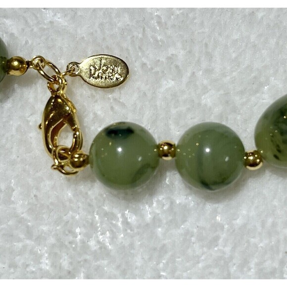 Joan Rivers VTG NECKLACE SEMI PRECIOUS Green Jasper POLISHED STONE 12mm 30in - Picture 7 of 8